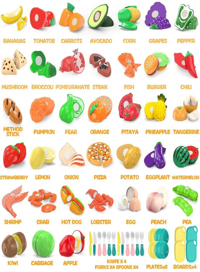 MOEAWS 120 Pcs Cutting Play Food Toy for Multiple Kids with 2 Colors Storage Baskets, Kitchen Pretend Food Set for Toddler, Kitchen Toys Accessories, Fake Food/Fruit/Vegetable, Birthday Gifts for Boy Girl - Image 5